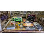 Hand tools - G-clamps, blind riveter, 110v lamps, impact driver, tape measure, elec connector crimp