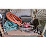 Water purification parts - small water tank, ribbed hose, hand pump with sump head, tie down pegs