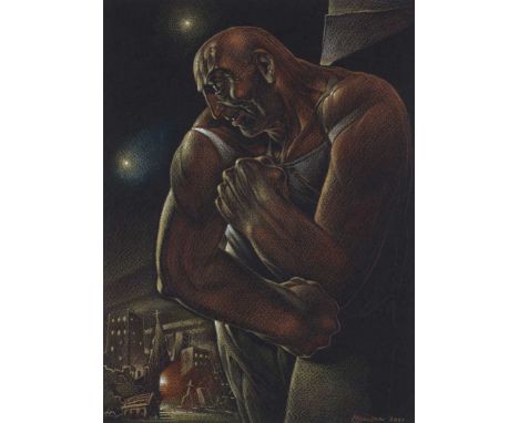 § PETER HOWSON O.B.E. (SCOTTISH 1958-) FIGHT CITY Signed and dated 2021, mixed mediaDimensions:28.5cm x 20cm (11.25in x 8in)P