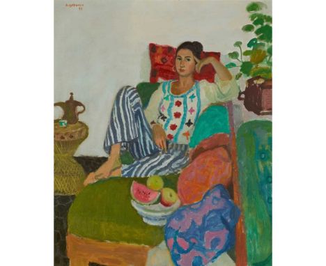 § ALBERTO MORROCCO R.S.A., R.S.W., R.P., R.G.I., L.L.D. (SCOTTISH 1917-1998) ODALISQUE - PORTRAIT OF VERA Signed and dated '7