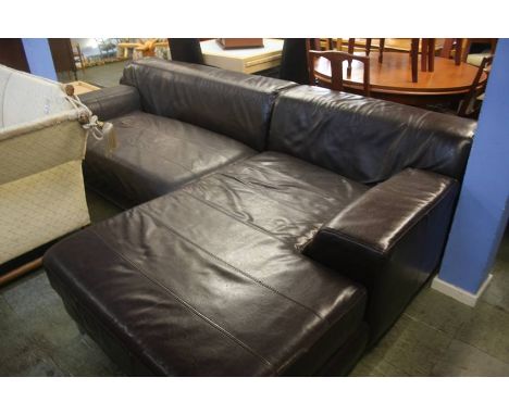 A brown leather corner sofa