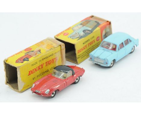 Dinky, a boxed pair to include, (1) Dinky Toys 140 Morris 1100 - Light blue body, red interior, silver trim, chrome spun hubs