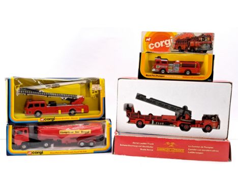 Corgi Fire Engine group, to include Mack Fire Pumper, Simon Snorkel - Dennis, Esso Petrol Tanker with Ford Tilt Cab &amp; Ame