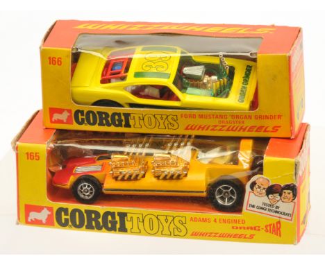 Corgi Toys WhizzWheels Boxed Dragster Pair, to include 165 Adams 4 Engined Drag-Star &amp; 166 Ford Mustang "Organ Grinder" D