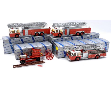 Conrad 1/50 &amp; 1/43 scale fire engine group, conditions generally appear to be Good, within Good boxes. Some small parts m