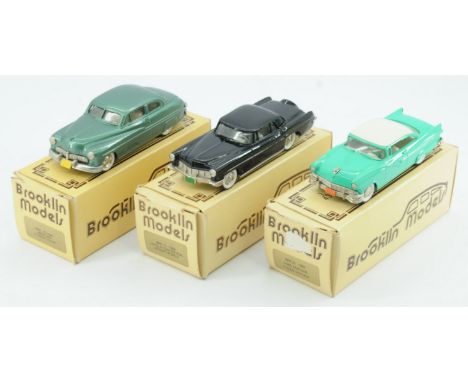 Brooklin Models, a group of boxed White Metal Models - BRK15 Mercury Coupe, BRK11 Lincoln Continental and BRK23 Ford Fairlane