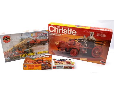 Airfix Mixed Scale Fire Service Vehicle Unmade Plastic Model Kits, to include 1/12 scale The Christie 1911 Christie American 