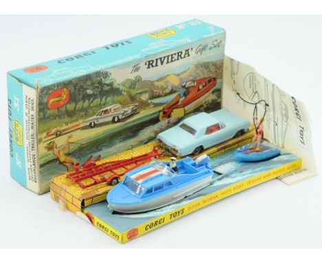 Corgi Toys GS31 Gift Set  "Riviera" to include - Buick Riviera - light blue, red interior, chrome trim, cast hubs, grey plast