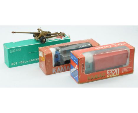 Russian Diecast. a boxed 1/43rd scale group of Kamaz and similar (USSR) Vehicles. Conditions generally appear Good Plus to Ex