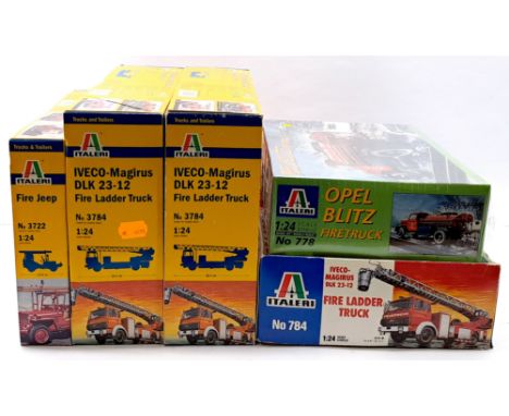 Italeri 1:24 Scale Fire Engine Unmade Plastic Model Kits, to include 3722 Fire Jeep, 784 Iveco-Magirus DLK 23-12 Fire Ladder 