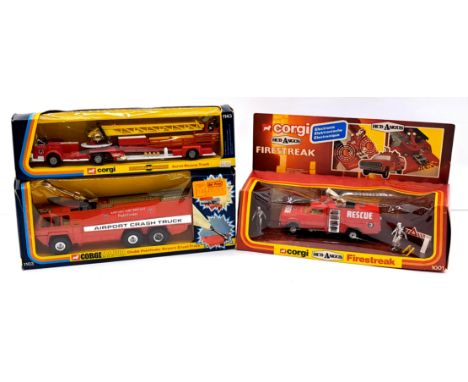 Corgi Fire Engine group, to include 1001 HCB-Angus Firestreak, 1143 American LaFrance Aerial Rescue Truck &amp; 1103 Chubb Pa