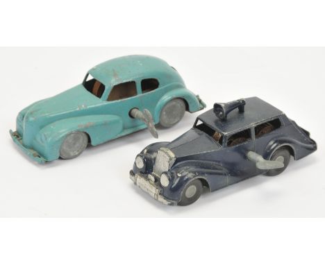 Chad Valley &amp; Betal Unboxed Clockwork Car Pair, to include Chad Valley Wee-Kin Police Car &amp; Betal Midgi-Car, Fair to 