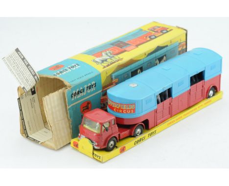 Corgi Toys 1130 "Chipperfields Circus" Bedford TK Horse Transporter  - Red cab and back with blue plastic top, lemon interior