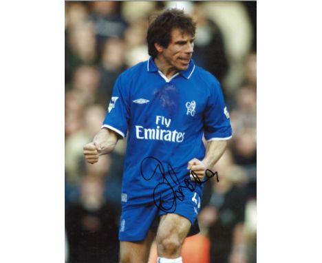 Gianfranco Zola Chelsea Signed 16 x 12 inch football photo. Good Condition. All autographs are genuine hand signed and come w