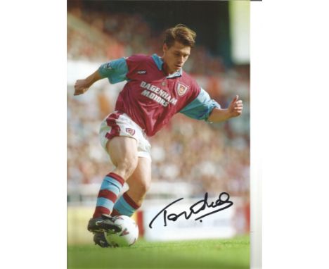 Tony Cottee 12 x 8 inch signed colour football photo pictured in action for West Ham United. Antony Richard Cottee born 11 Ju