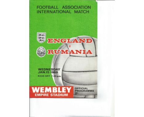 Football vintage programme England v Rumania Empire Wembley Stadium 15th January 1969. Good Condition. All autographs are gen