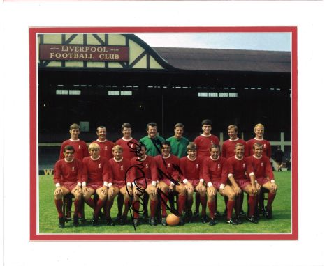 Football Tommy Smith and Ron Yeats signed 10x12 mounted colour photo pictured in a Liverpool team photo. Good Condition. All 