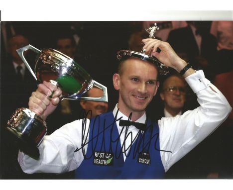 Snooker Peter Ebdon 8 x 12 inch signed colour photo pictured celebrating with after winning the World Championship. Peter Dav