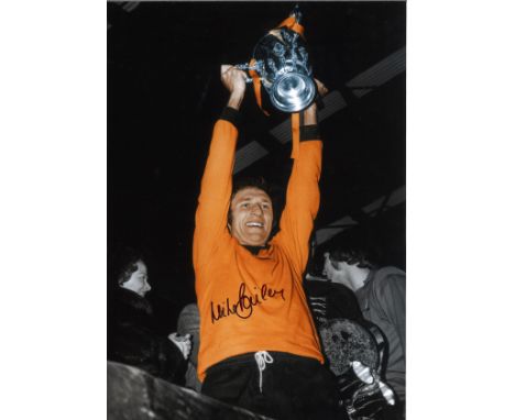 Football Mike Bailey 14x12 signed colour enhanced photo pictured lifting the League Cup trophy for Wolverhampton Wanderers in