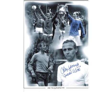 Alex Young Everton Signed 16 x 12 inch football photo. Good Condition. All autographs are genuine hand signed and come with a