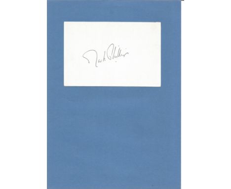 Equestrian Captain Mark Phillips signed white card fixed to A4 card with corner tabs. Captain Mark Anthony Peter Phillips CVO