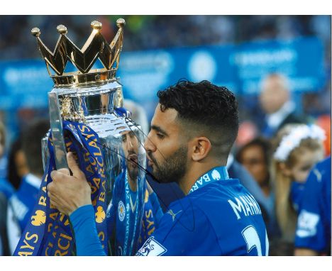 Riyad Mahrez Leicester City Signed 16 x 12 inch football photo. Good Condition. All autographs are genuine hand signed and co