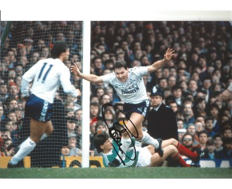 Football Clive Allen 8 x 12 inch signed colour photo pictured celebrating while playing for Tottenham Hotspur. Good Condition