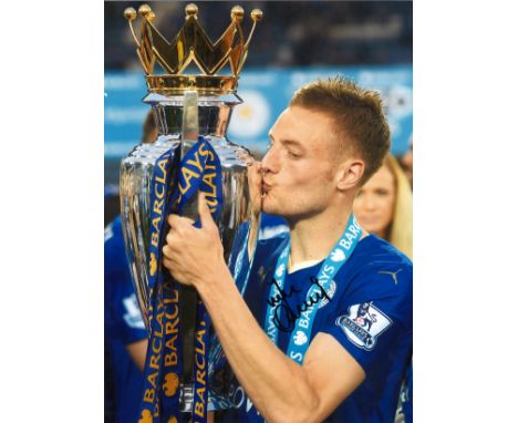 Jamie Vardy Leicester City Signed 16 x 12 inch football photo. Good Condition. All autographs are genuine hand signed and com