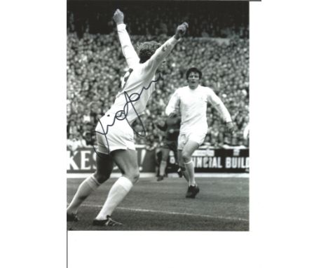 Cliff Jones 10 x 8 inch signed b/w football photo pictured celebrating while playing for Leeds United. Clifford William Jones