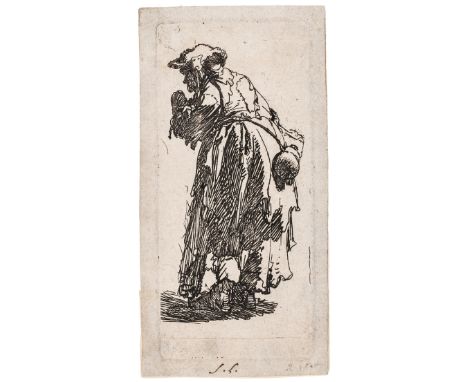 Rembrandt van Rijn (1606-1669) Old beggar woman with a gourdEtching, circa 1629, but a slightly later impression on wove pape