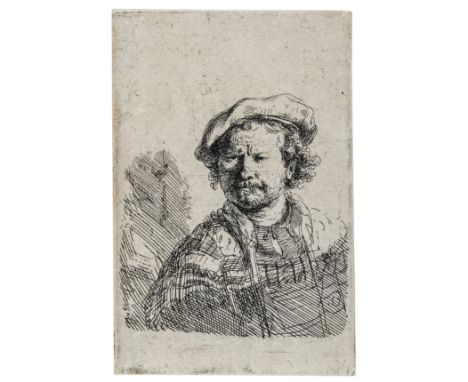 Rembrandt van Rijn (1606-1669) Self-Portrait in a Flat Cap and Embroidered DressEtching, circa 1642, an excellent impression 