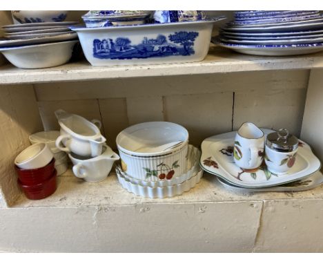 A Royal Worcester 'Evesham' porcelain part dinner and tea service, comprising two tureens and covers, four serving dishes, ho