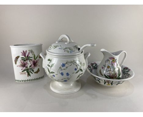 A Portmeirion Queens Hidden Garden pattern two-handled tureen and cover, with ladle, 28cm width, a Portmeirion Botanic Garden