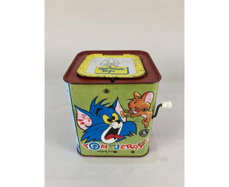 A Rosebud Mattel Tom and Jerry music box, with Jack-in-the-box Tom puppet, 14cm high