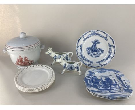 A Wedgwood porcelain Georgetown Collection 'Flying Cloud' ice bucket and cover, with rust coloured decoration on white ground