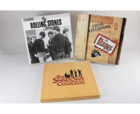 The Rolling Stones Story twelve vinyl long playing record box set, Decca, The Beatles 'From Liverpool' eight album box set an