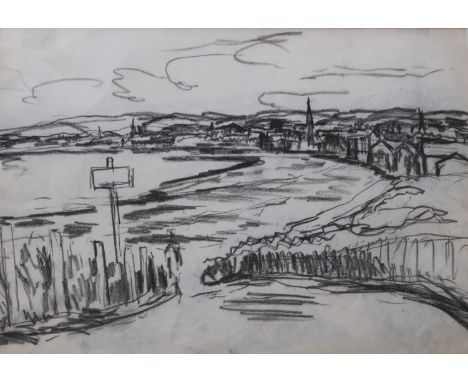 •SIR WILLIAM MACTAGGART, PPRSA, ARA (1903-1981) COASTAL TOWN Charcoal 24 x 35cm. Provenance: The artist's sketch books; Chris