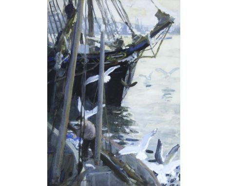ERNEST PROCTER, ARA (1885-1935) NEWLYN HARBOUR A pair, both signed and dated 14, watercolour and gouache Each 34.5 x 24.5cm a