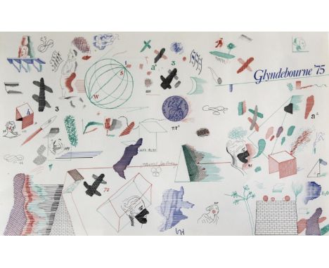 •AFTER DAVID HOCKNEY, OM, CH, RA (b.1937) GLYNDEBOURNE `75 A colour print (possibly a proof?), of the cover of the programme 