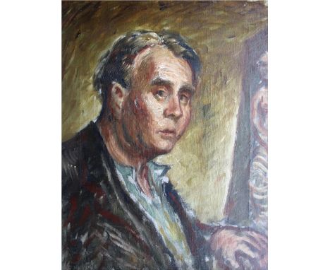 •EDWARD ARDIZZONE, CBE, RA (1900-1979) SELF PORTRAIT WHEN A YOUNG MAN Oil on canvas 48 x 37cm. Exhibited: Oxford, Ashmolean M