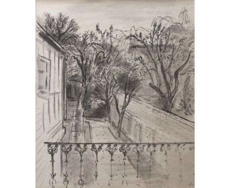 •EDWARD ARDIZZONE, CBE, RA (1900-1979) SKETCH OF THE GARDEN AT 88 MAIDA VALE, FROM THE DINING ROOM WINDOW, c.1947-1948 WHEN T