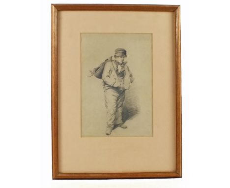 Alfred Stannard (1806-1890), attributed, pencil sketch of a young journeyman, 12" x 8 3/4"
