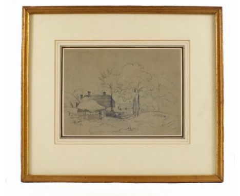 James Stark (1754-1859), attributed, pencil sketch of cottages in landscape, 9" x 10"