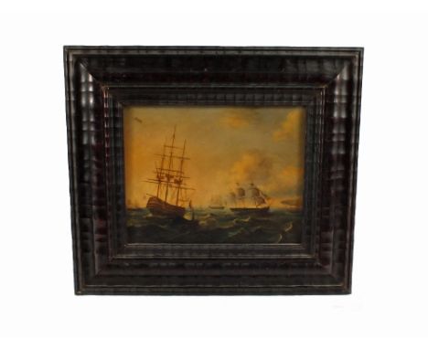 Unsigned naval seascape on panel, 8" x 9 1/2"