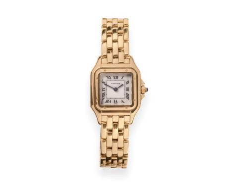 A Lady's 18ct Gold Wristwatch, signed Cartier, model: Panthere, circa 1995, quartz movement, silvered dial with Roman numeral