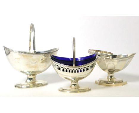 Three Henry Chawner Silver Sugar Bowls, London 1794/93/90, the first of oval batwing profile and raised on a conforming foot,