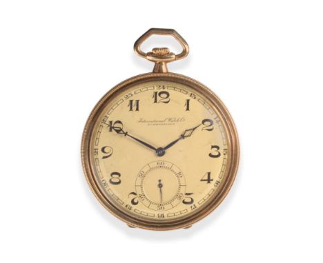 An Art Deco 14ct Gold Open Faced Pocket Watch, signed International Watch Co, Schaffhausen, circa 1925, lever movement stampe