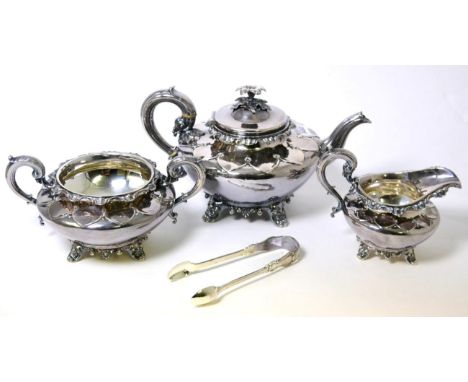 A William IV Silver Tea Service, Edward, Edward junior, John & William Barnard, London 1836, comprising teapot, sugar bowl an