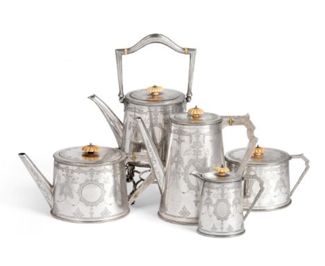 A Victorian Silver Four Piece Silver Tea Service, Martin, Hall & Co (Richard Martin & Ebenezer Hall), London 1872, comprising