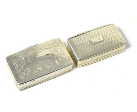 A George IV Silver Snuff Box, Nathaniel Mills, Birmingham 1828, rounded rectangular with bands of engraved decoration and a f